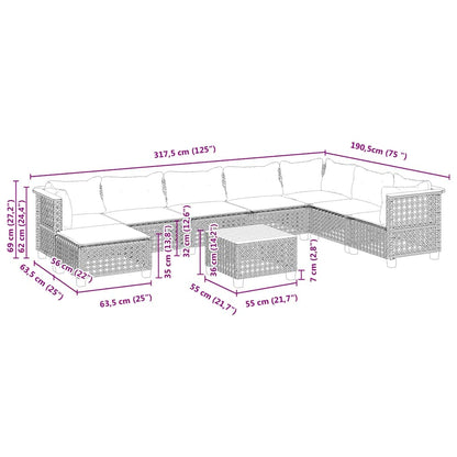 9-Delige Loungeset Met Kussens Poly Rattan Beige
