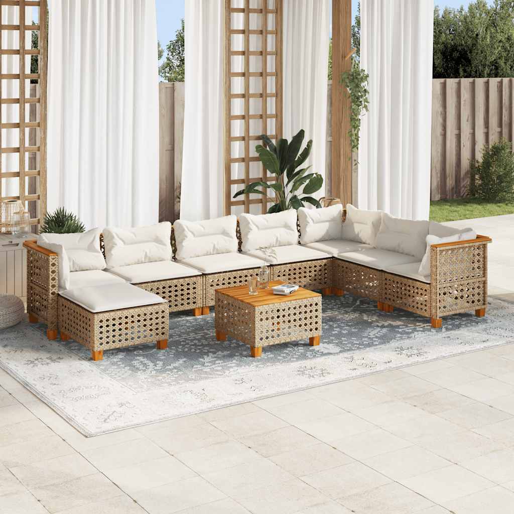 9-Delige Loungeset Met Kussens Poly Rattan Beige