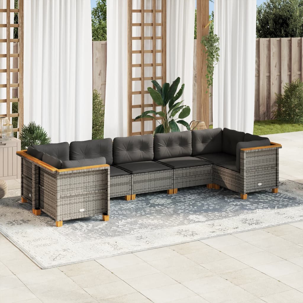 7-Delige Loungeset Met Kussens Poly Rattan