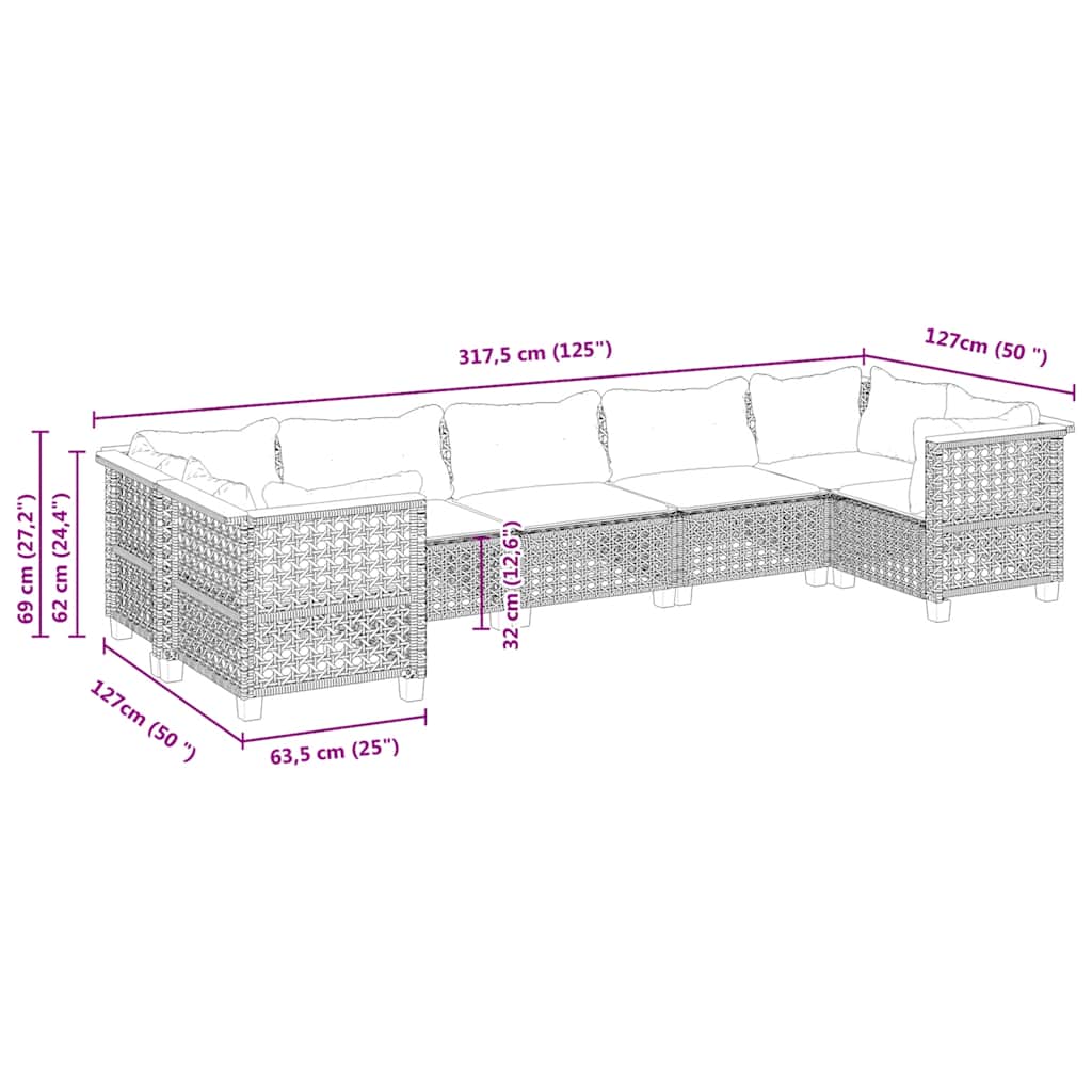 7-Delige Loungeset Met Kussens Poly Rattan