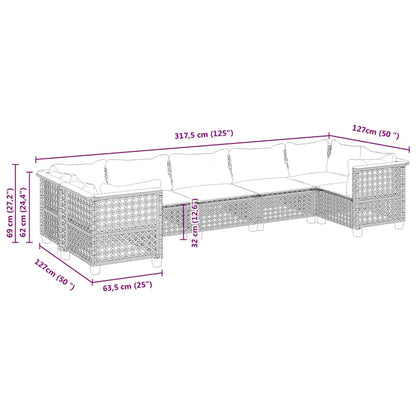 7-Delige Loungeset Met Kussens Poly Rattan