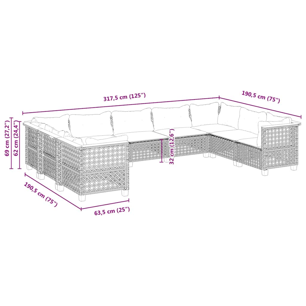 9-Delige Loungeset Met Kussens Poly Rattan Beige