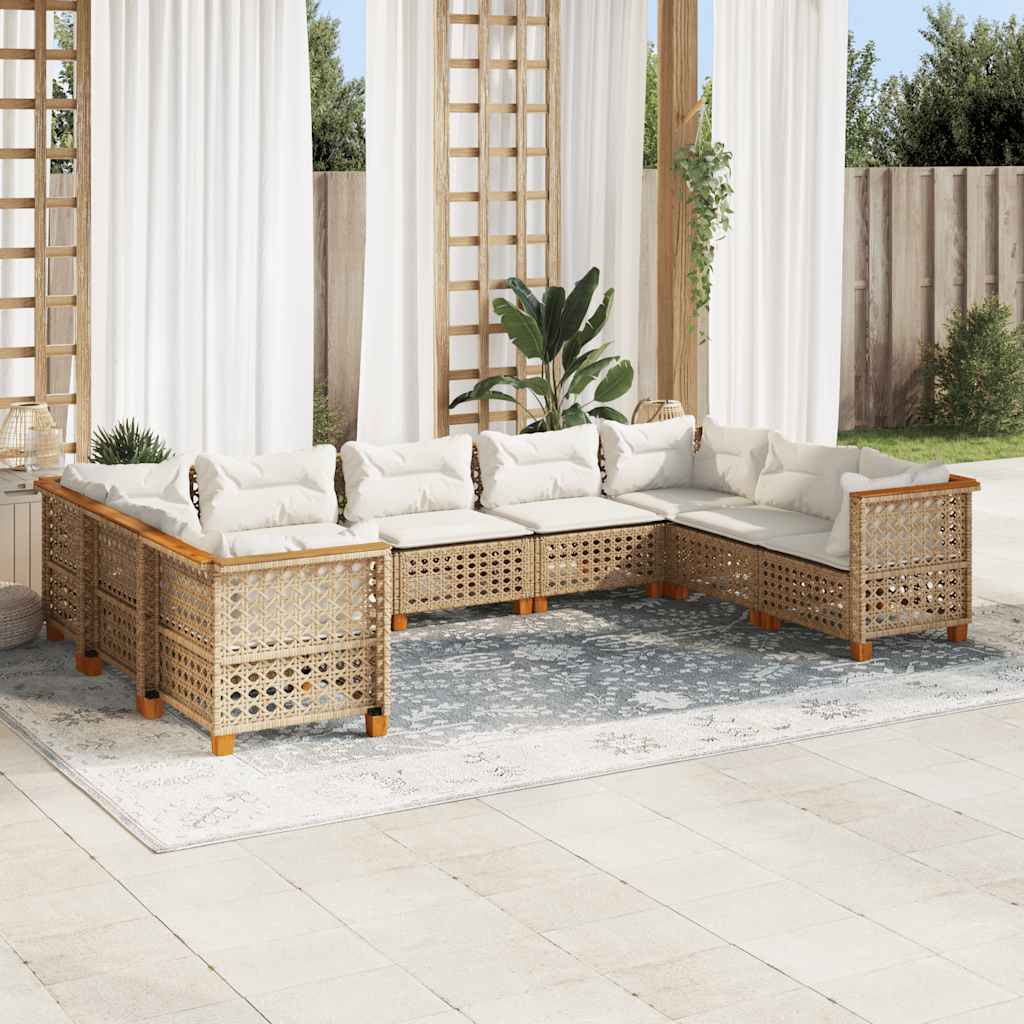 9-Delige Loungeset Met Kussens Poly Rattan Beige