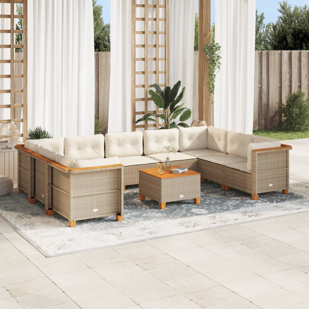 10-Delige Loungeset Met Kussens Poly Rattan Beige