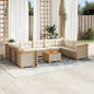 10-Delige Loungeset Met Kussens Poly Rattan Beige