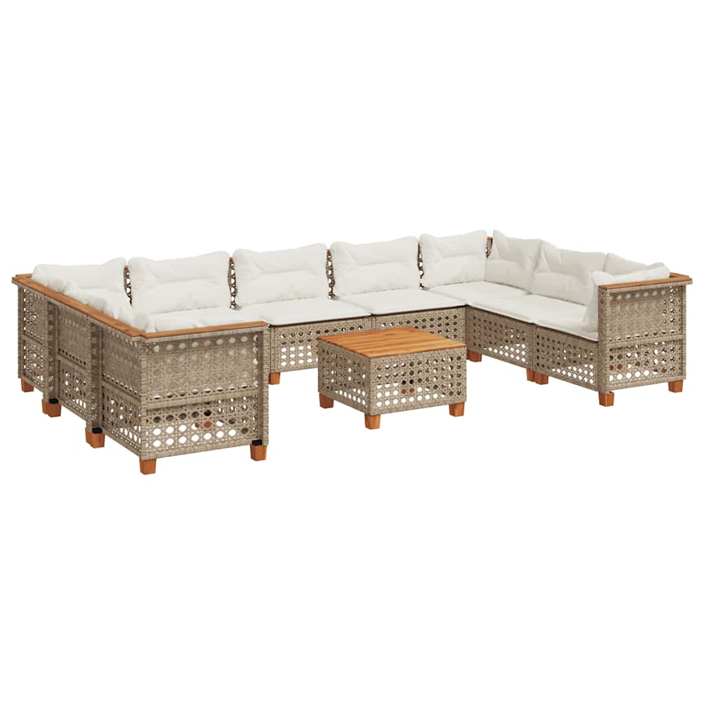 10-Delige Loungeset Met Kussens Poly Rattan Beige