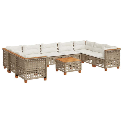 10-Delige Loungeset Met Kussens Poly Rattan Beige