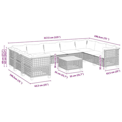10-Delige Loungeset Met Kussens Poly Rattan Beige