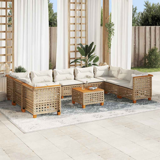 10-Delige Loungeset Met Kussens Poly Rattan Beige