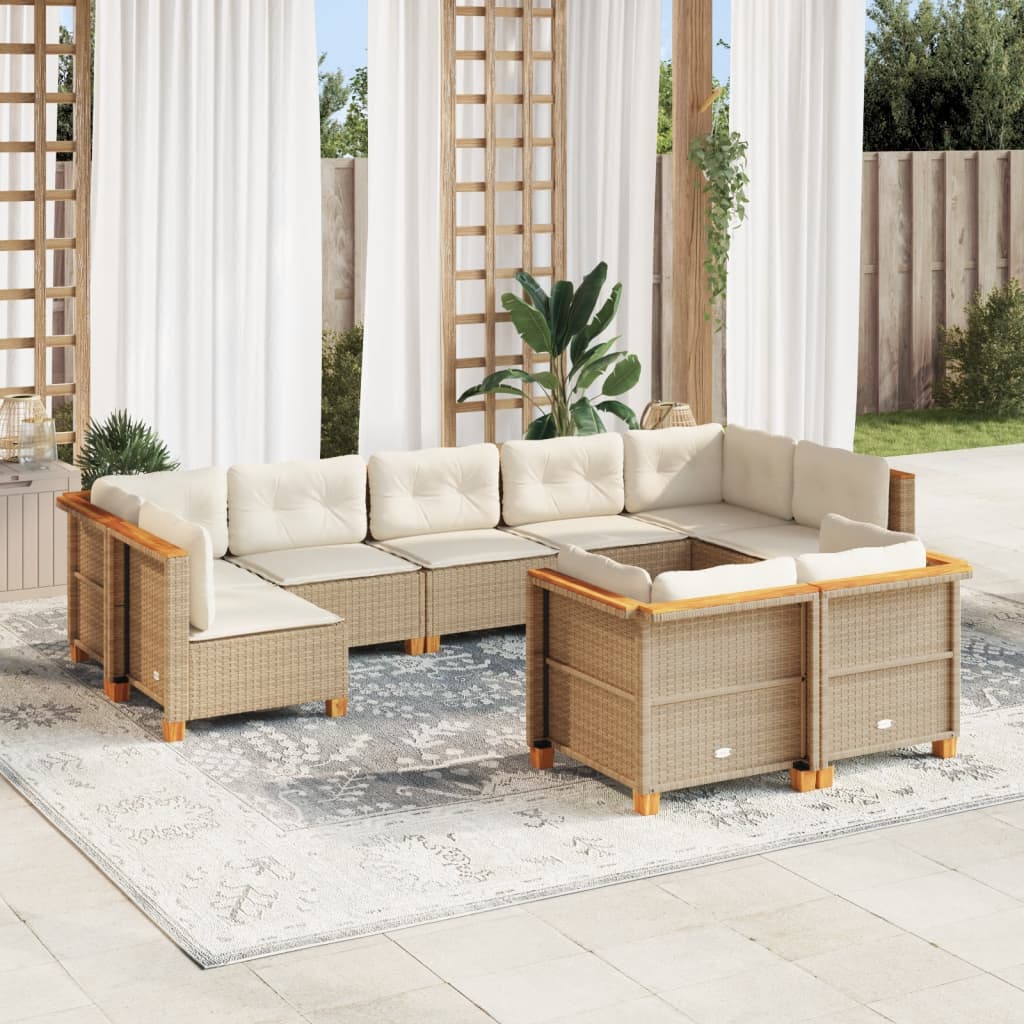 9-Delige Loungeset Met Kussens Poly Rattan Beige
