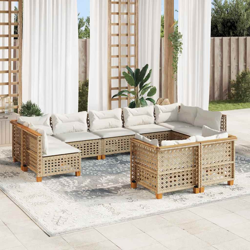 9-Delige Loungeset Met Kussens Poly Rattan Beige