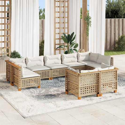 9-Delige Loungeset Met Kussens Poly Rattan Beige