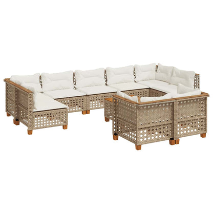 10-Delige Loungeset Met Kussens Poly Rattan Beige