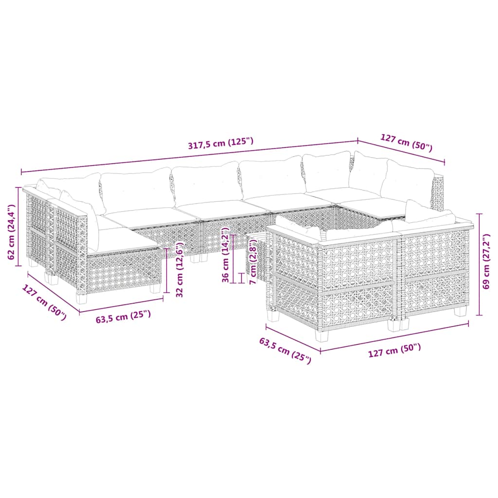 10-Delige Loungeset Met Kussens Poly Rattan Beige
