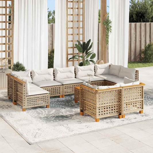 10-Delige Loungeset Met Kussens Poly Rattan Beige