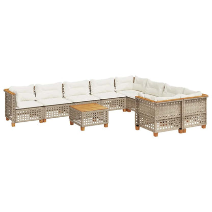 10-Delige Loungeset Met Kussens Poly Rattan Beige