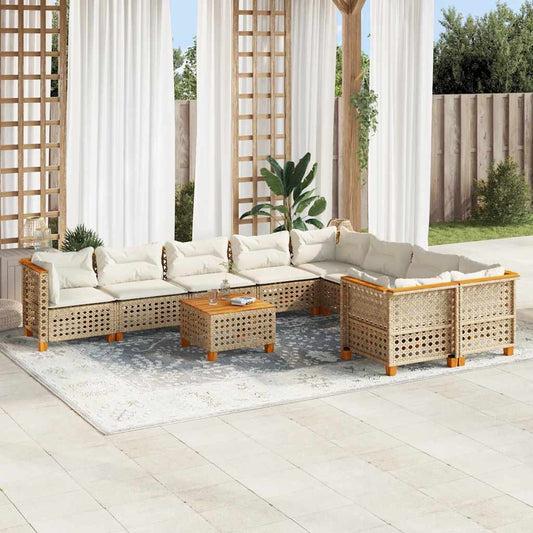 10-Delige Loungeset Met Kussens Poly Rattan Beige