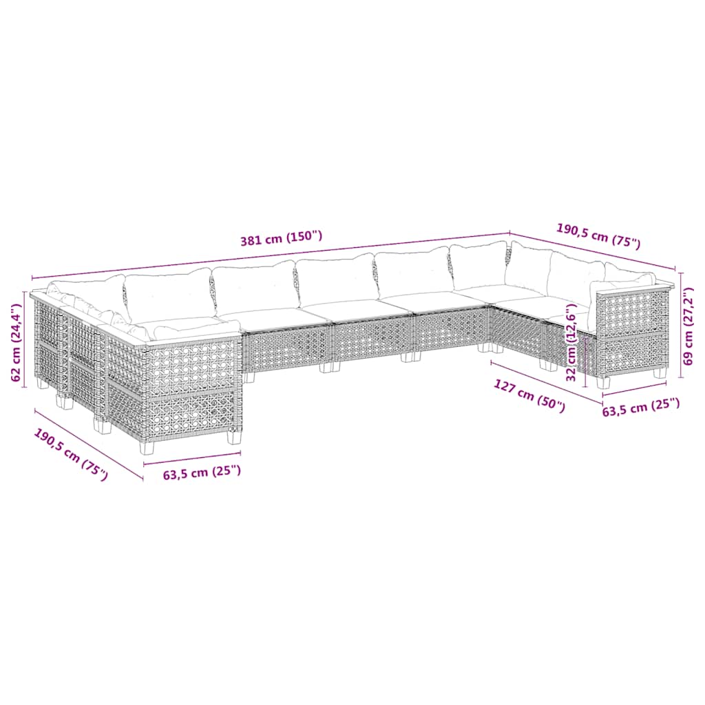 10-Delige Loungeset Met Kussens Poly Rattan Beige