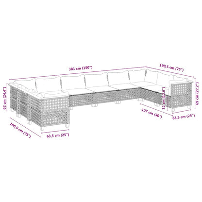 10-Delige Loungeset Met Kussens Poly Rattan Beige