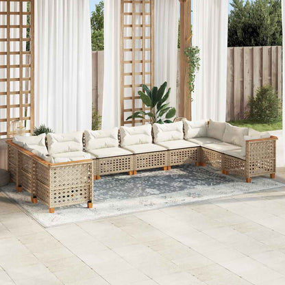 10-Delige Loungeset Met Kussens Poly Rattan Beige