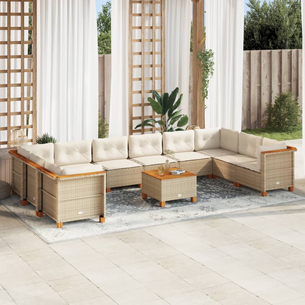 1 Tuinset Met Kussens Poly Rattan Beige