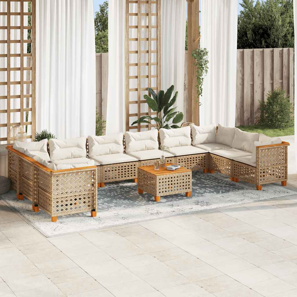 1 Tuinset Met Kussens Poly Rattan Beige