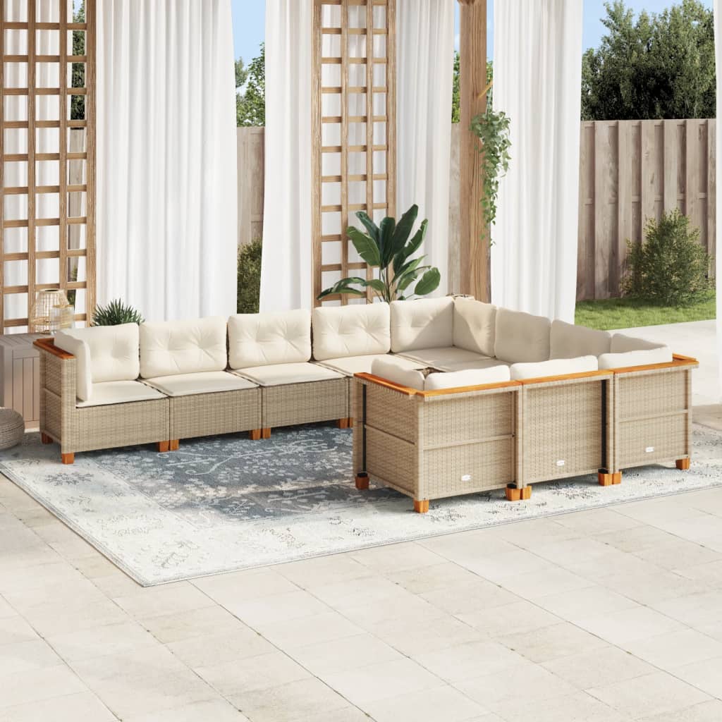 10-Delige Loungeset Met Kussens Poly Rattan Beige