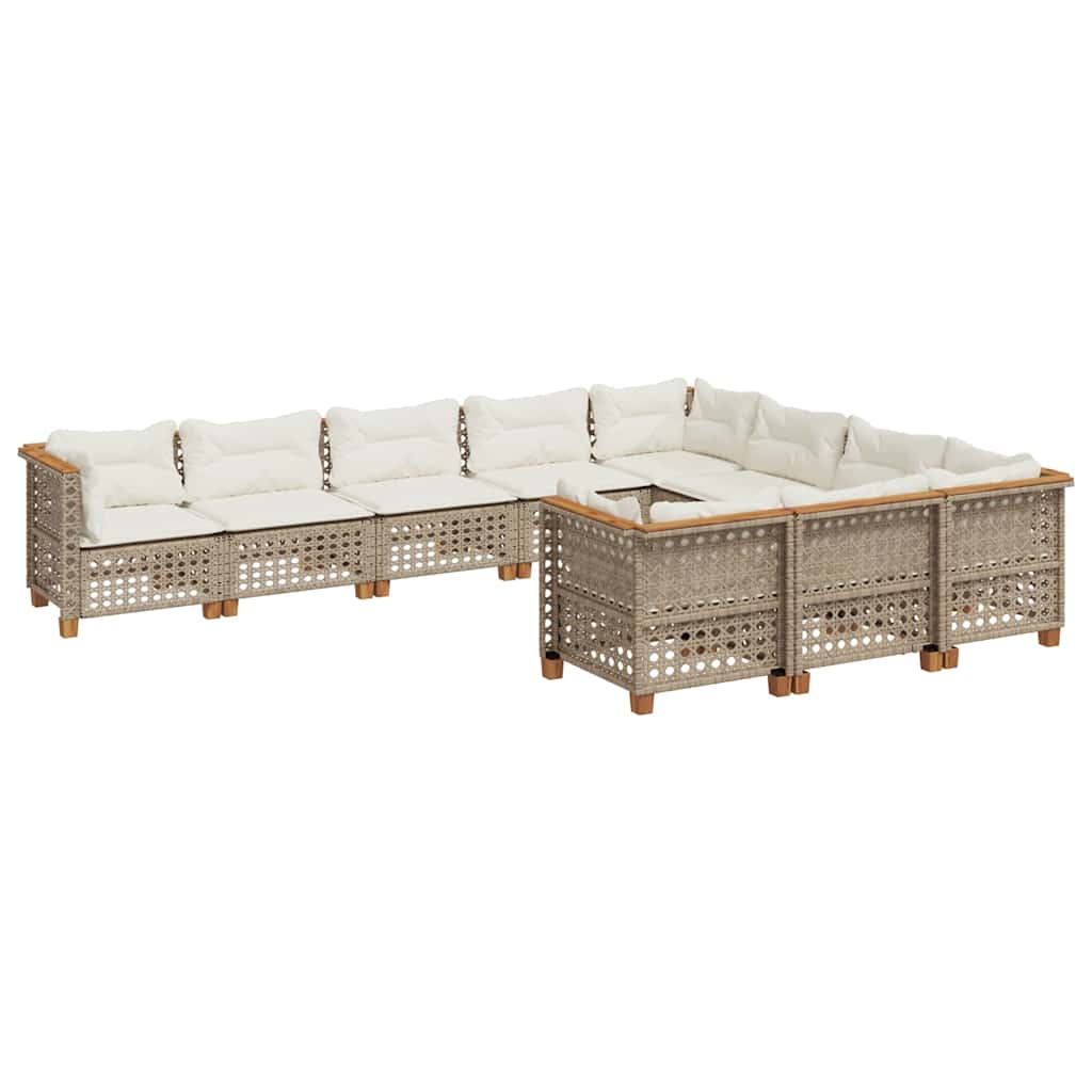 10-Delige Loungeset Met Kussens Poly Rattan Beige