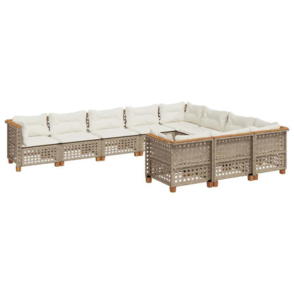 10-Delige Loungeset Met Kussens Poly Rattan Beige