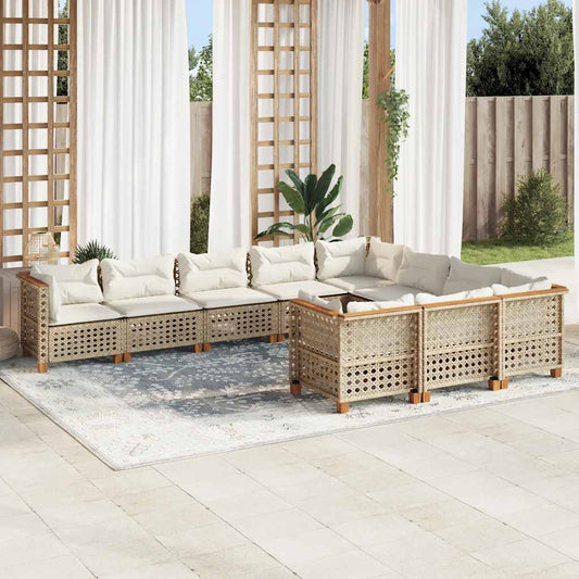 10-Delige Loungeset Met Kussens Poly Rattan Beige