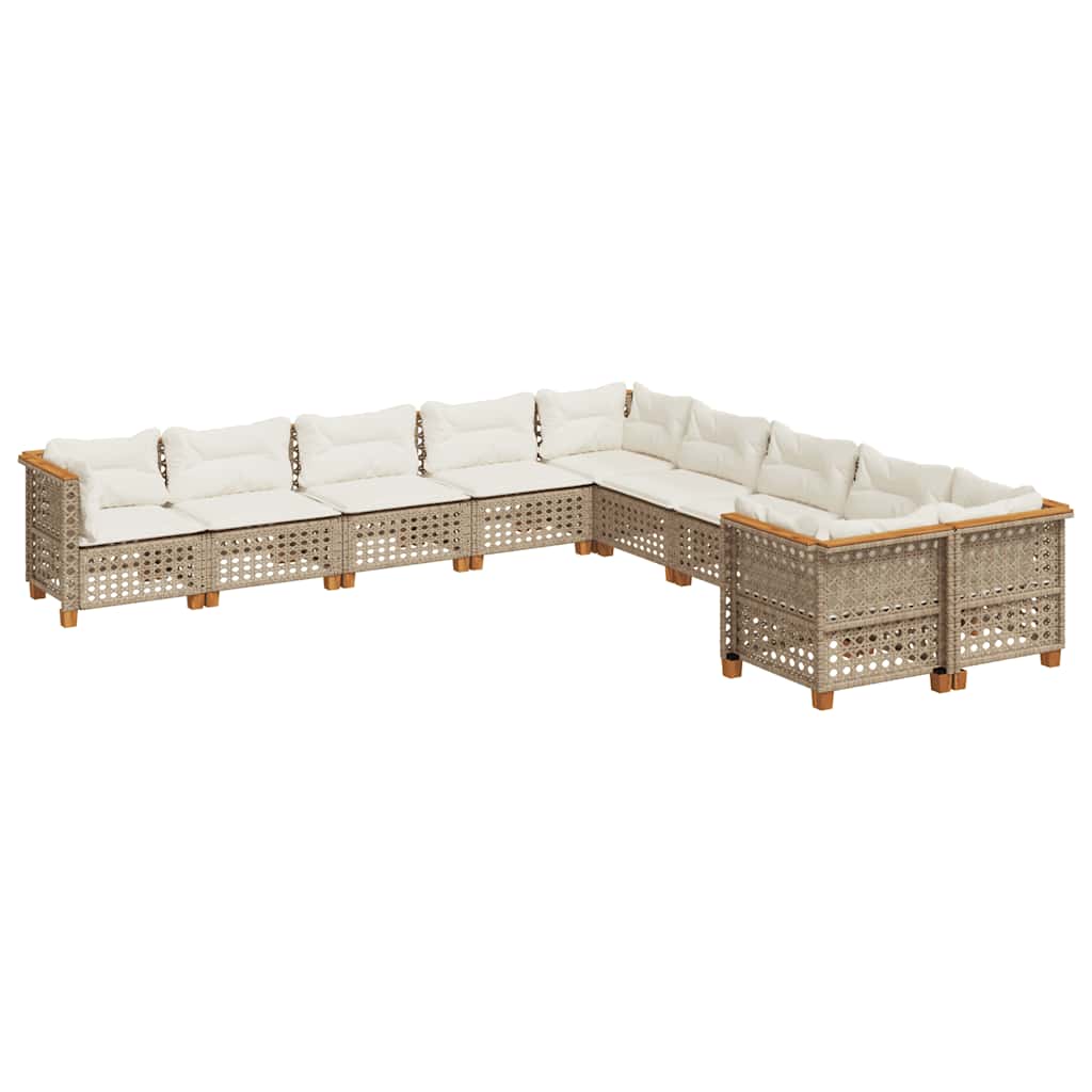 10-Delige Loungeset Met Kussens Poly Rattan Beige