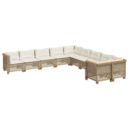 10-Delige Loungeset Met Kussens Poly Rattan Beige