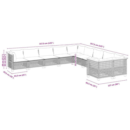 10-Delige Loungeset Met Kussens Poly Rattan Beige