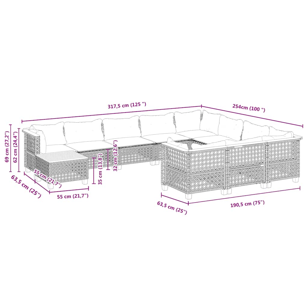 1 Tuinset Met Kussens Poly Rattan