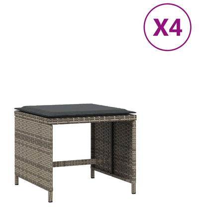 Tuinkrukken 4 St Met Kussens 40X40X35 Cm Poly Rattan Grijs