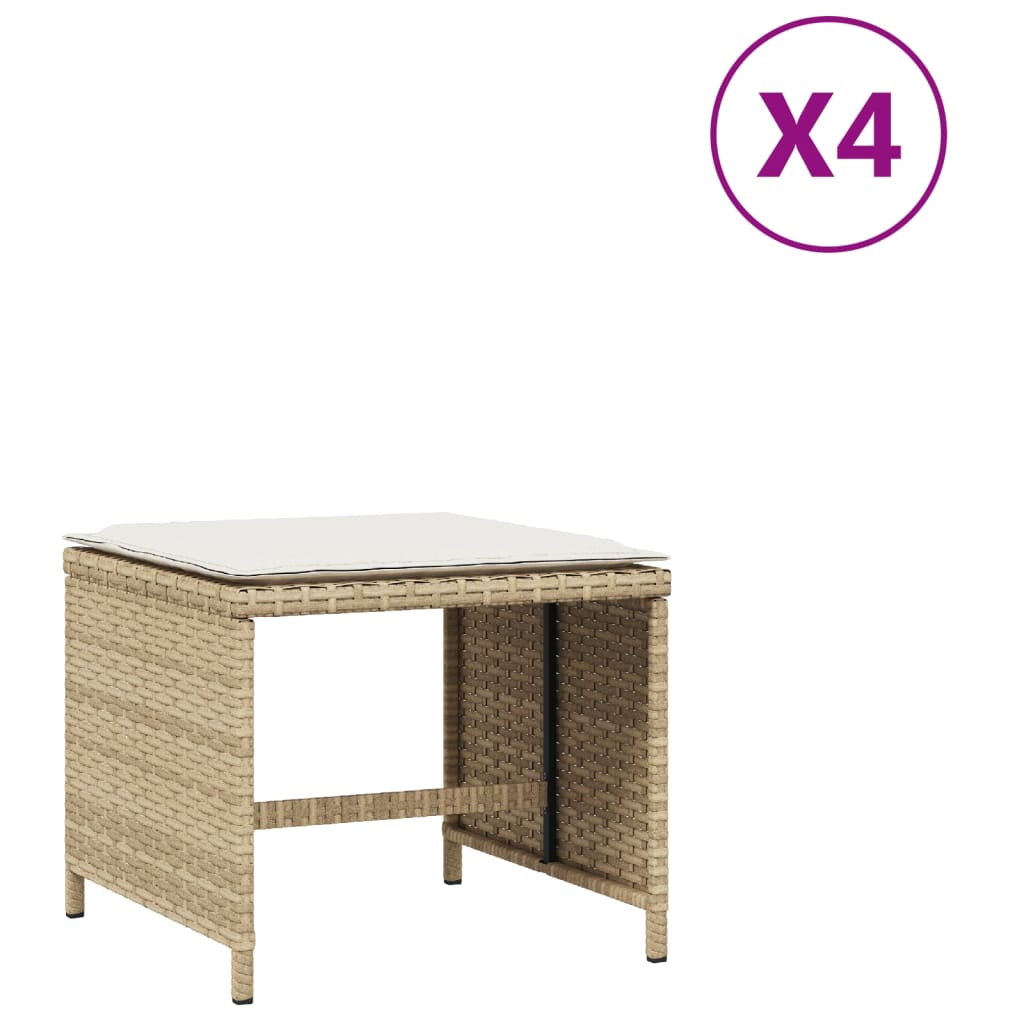 Tuinkrukken 4 St Met Kussens 40X40X35 Cm Poly Rattan Beige Bruin En Wit