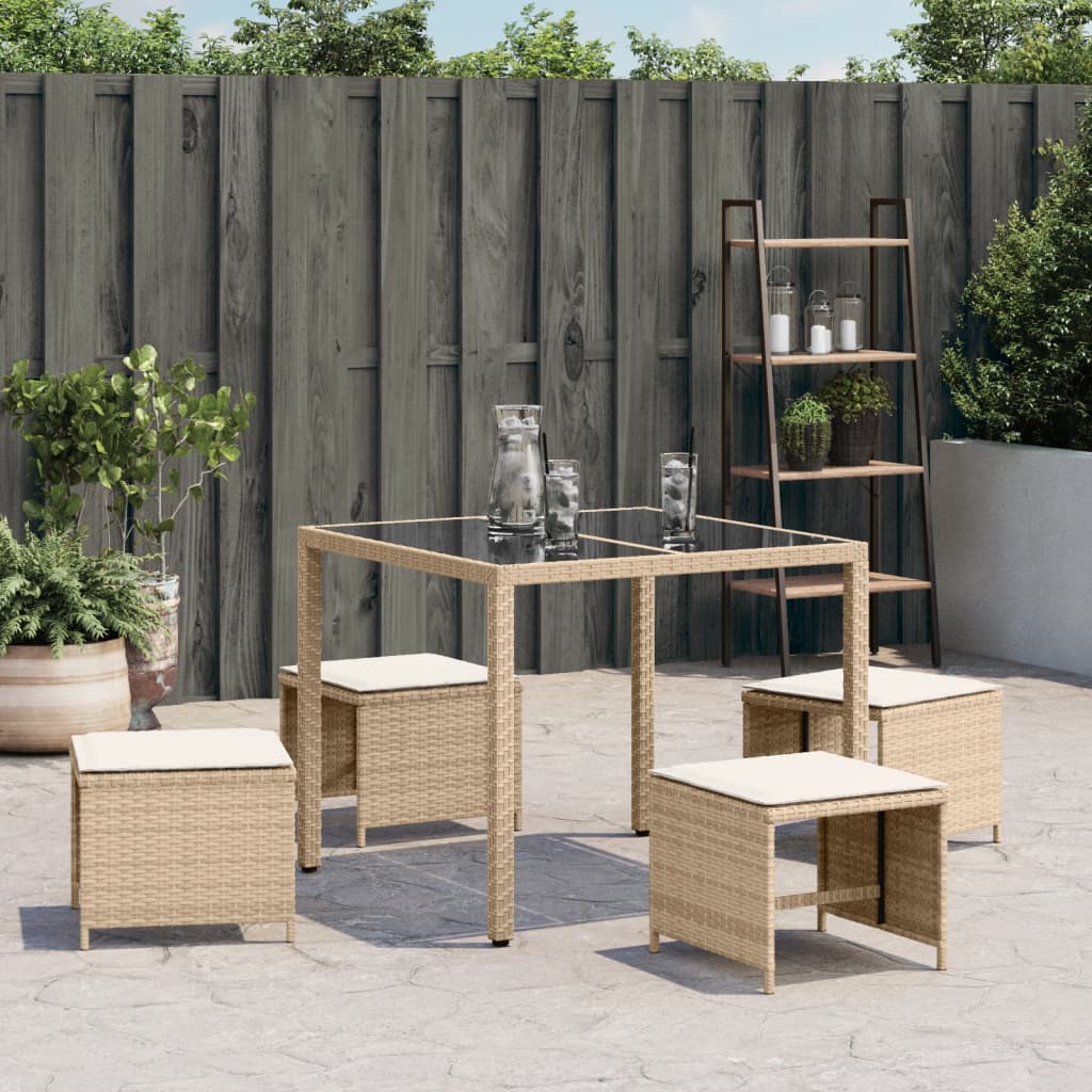 Tuinkrukken 4 St Met Kussens 40X40X35 Cm Poly Rattan Beige Bruin En Wit