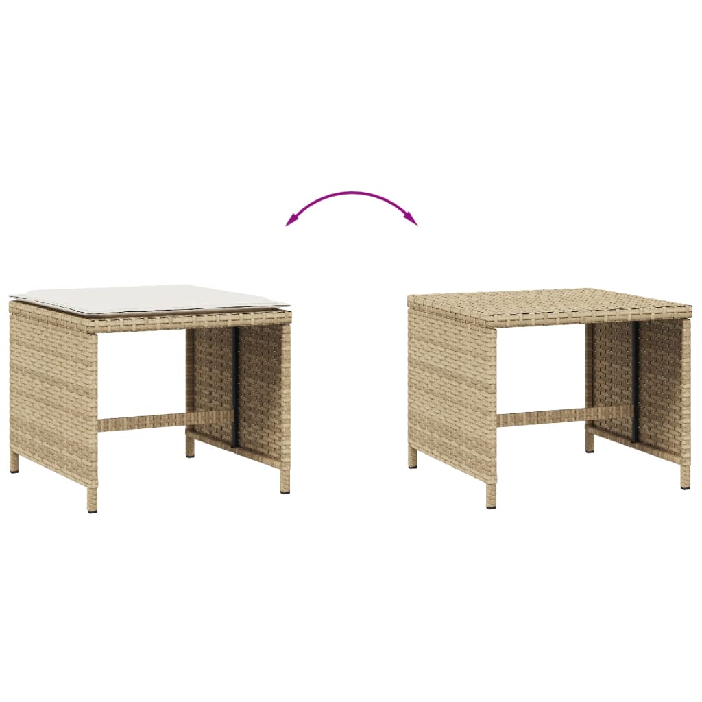 Tuinkrukken 4 St Met Kussens 40X40X35 Cm Poly Rattan Beige Bruin En Wit