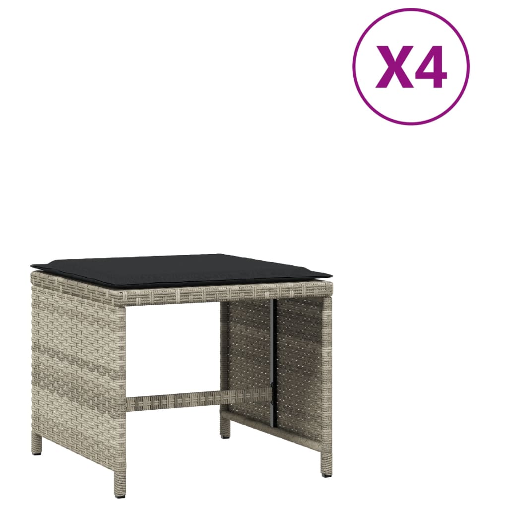 Tuinkrukken 4 St Met Kussens 40X40X35 Cm Poly Rattan Lichtgrijs