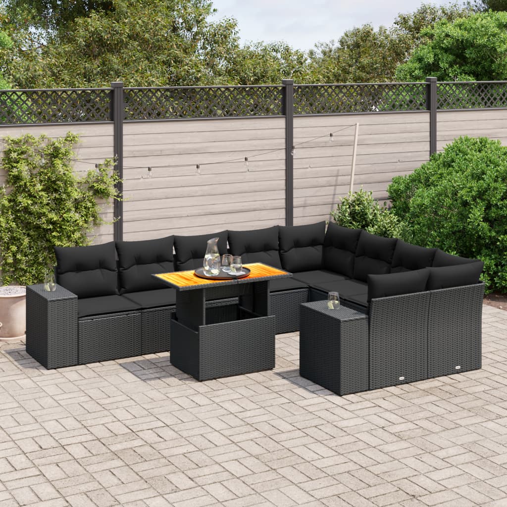 10-Delige Loungeset Met Kussens Poly Rattan Acacia