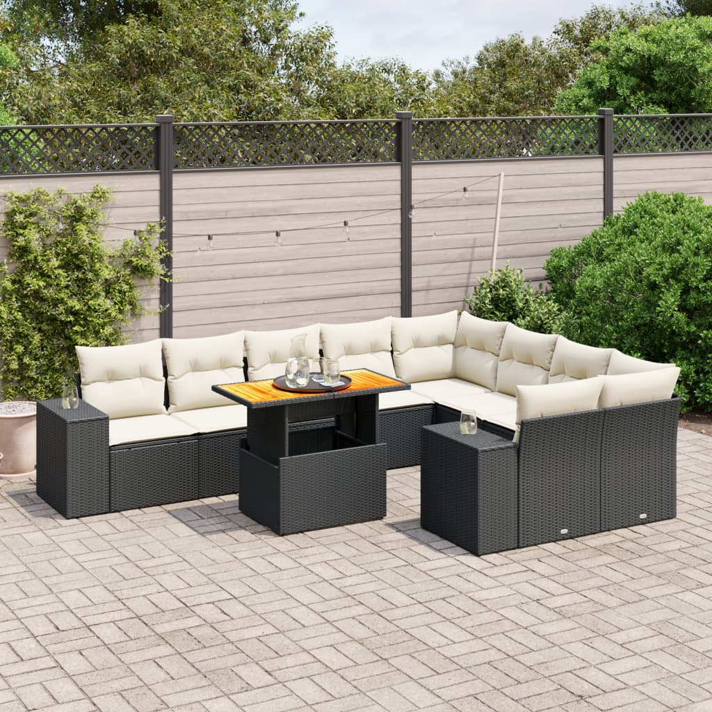 10-Delige Loungeset Met Kussens Poly Rattan Acacia