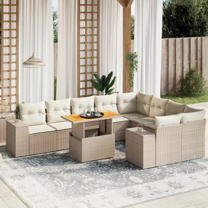 10-Delige Loungeset Met Kussens Poly Rattan Acacia