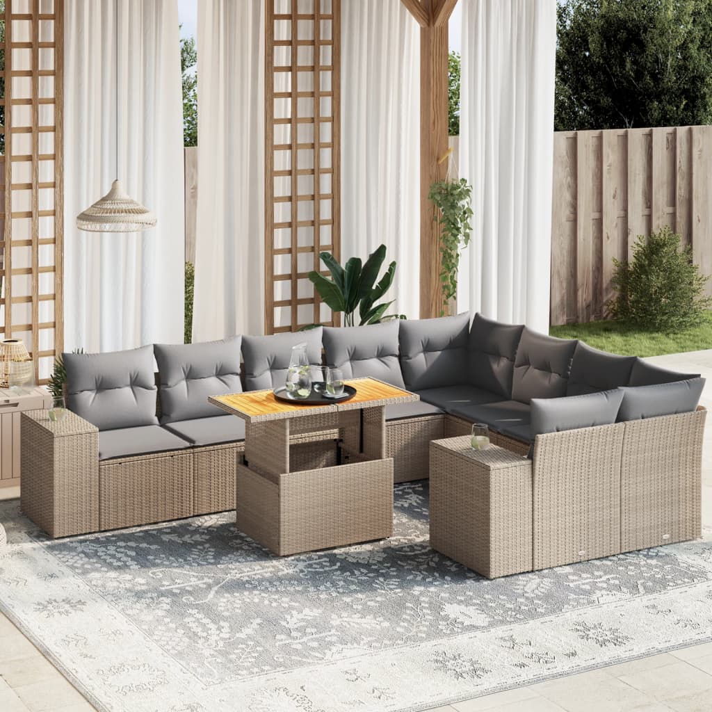 10-Delige Loungeset Met Kussens Poly Rattan Acacia
