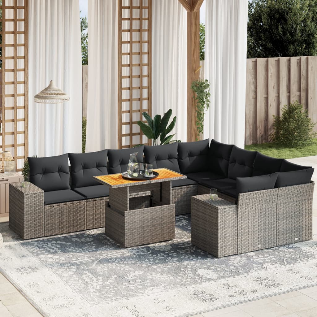 10-Delige Loungeset Met Kussens Poly Rattan Acacia