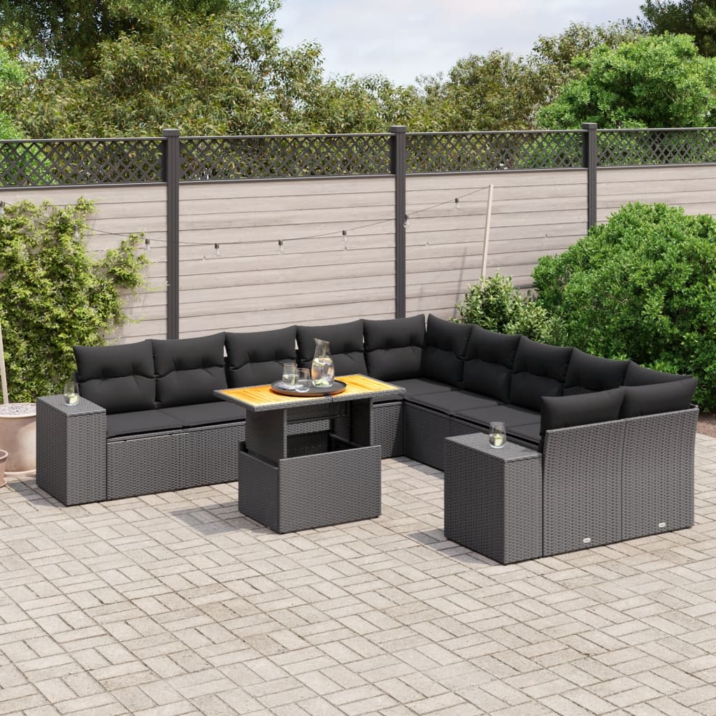 10-Delige Loungeset Met Kussens Poly Rattan Acacia