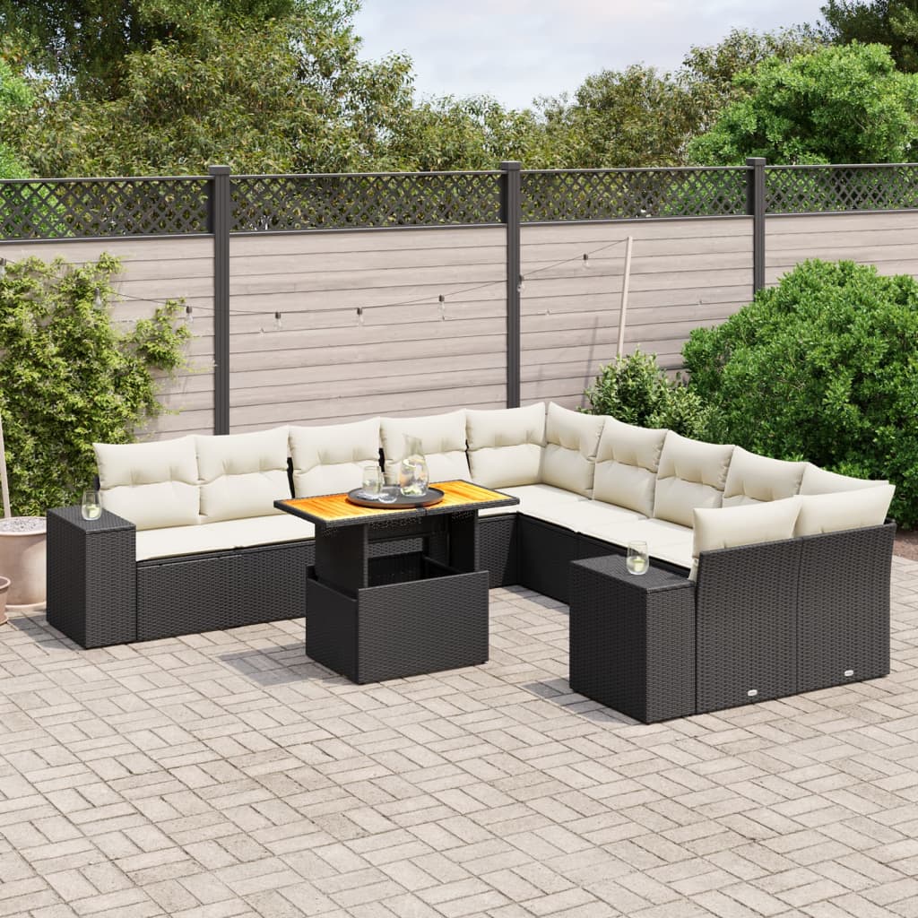 10-Delige Loungeset Met Kussens Poly Rattan Acacia
