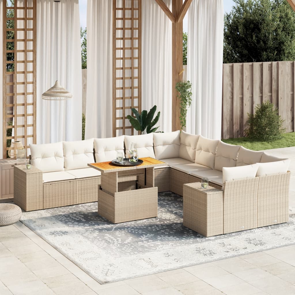 10-Delige Loungeset Met Kussens Poly Rattan Acacia