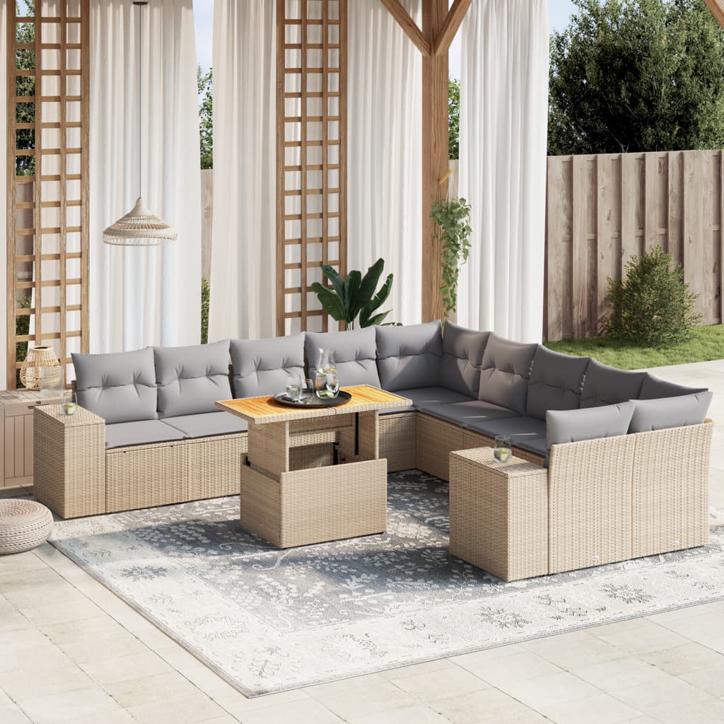 10-Delige Loungeset Met Kussens Poly Rattan Acacia