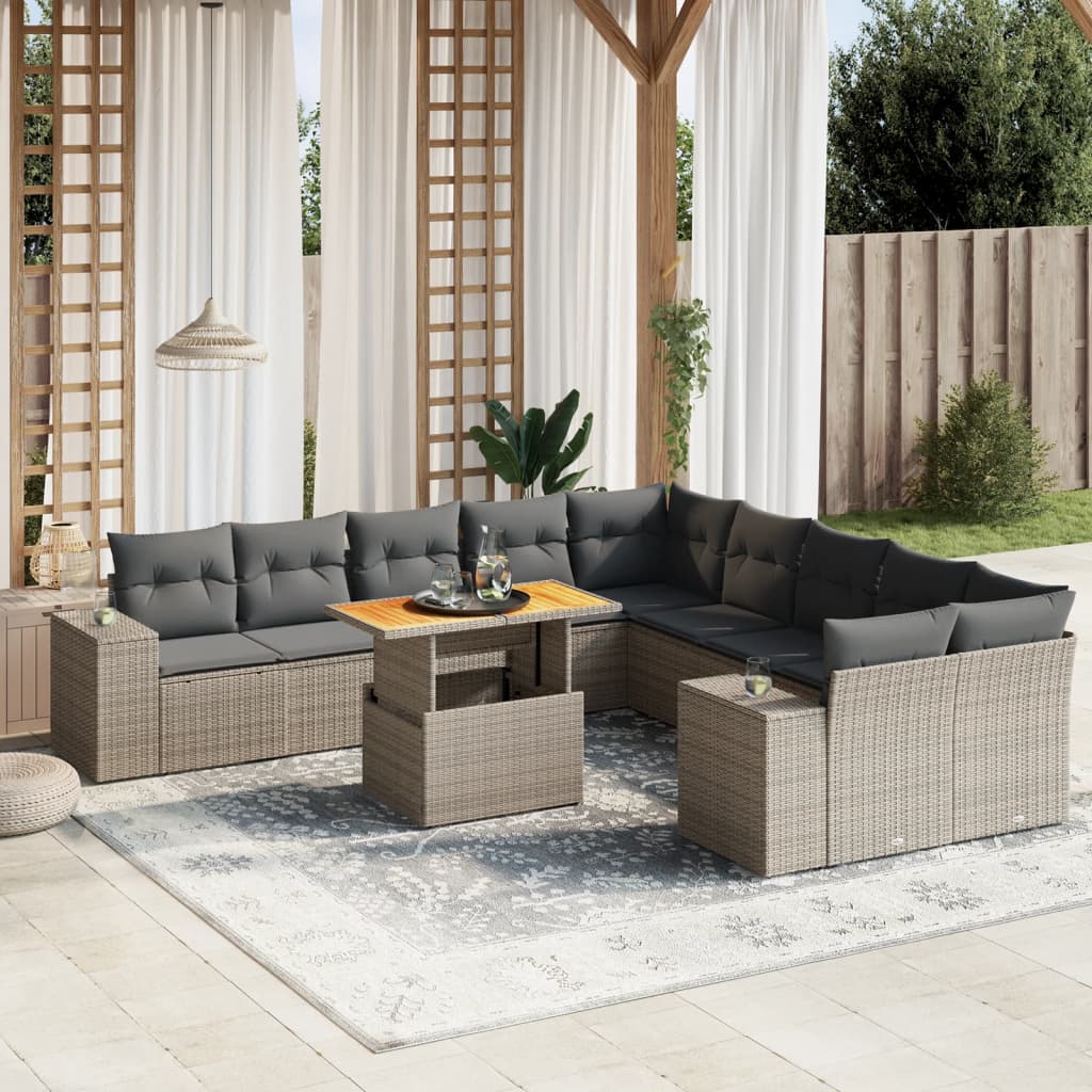 10-Delige Loungeset Met Kussens Poly Rattan Acacia