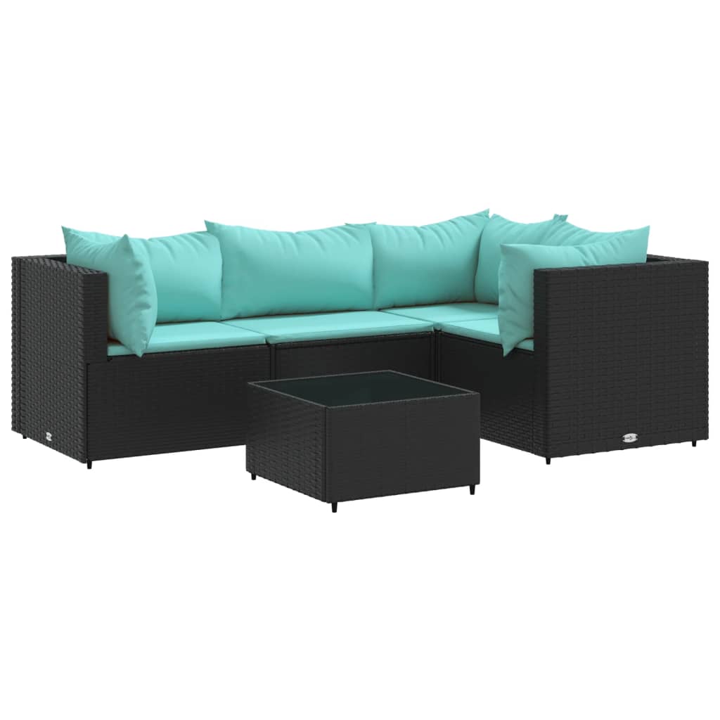 5-Delige Loungeset Met Kussens Poly Rattan